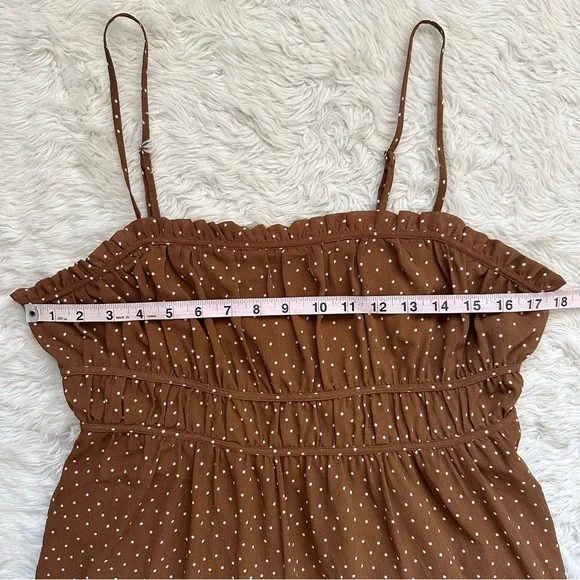 Madewell Dress Sophia Cami Tiered Midi in Dot Ruffle Sepia Polka Dot Brown 10 - Picture 12 of 14